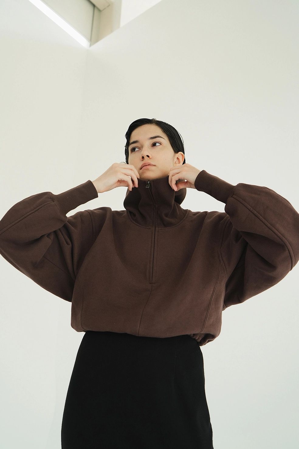 ハーフジップショートトップス｜ HALF ZIP SHORT TOPS (BROWN)
