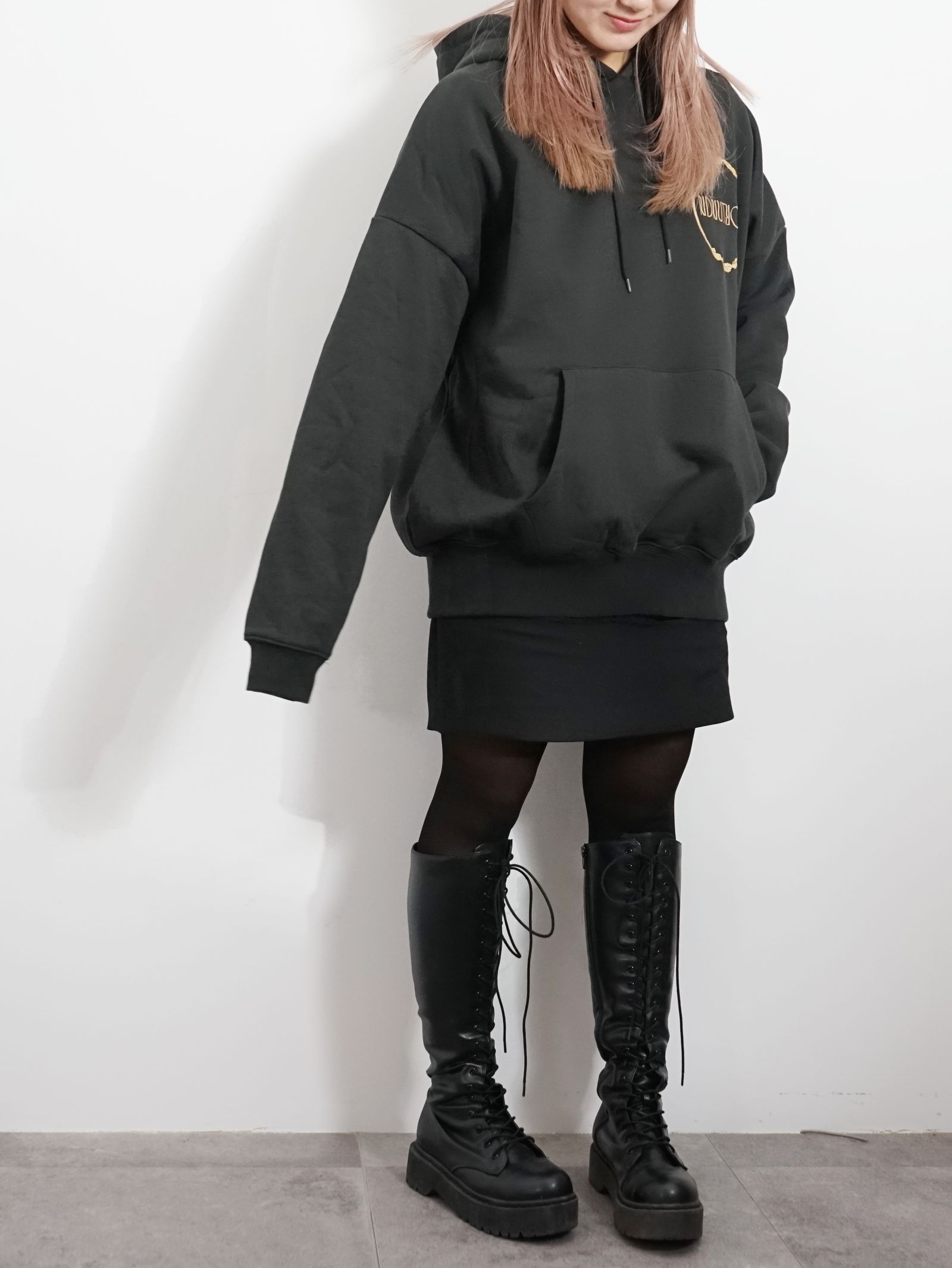 刺繍ミラーフーディ - EMBROIDERY MIRROR HOODIE / USED BLACK
