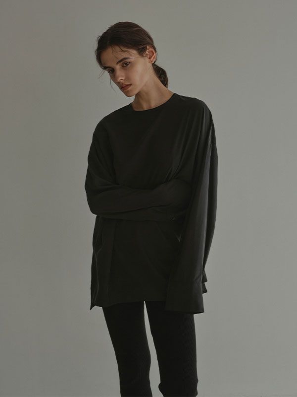 クルーネックオーバーサイズプルオーバー (BLACK)