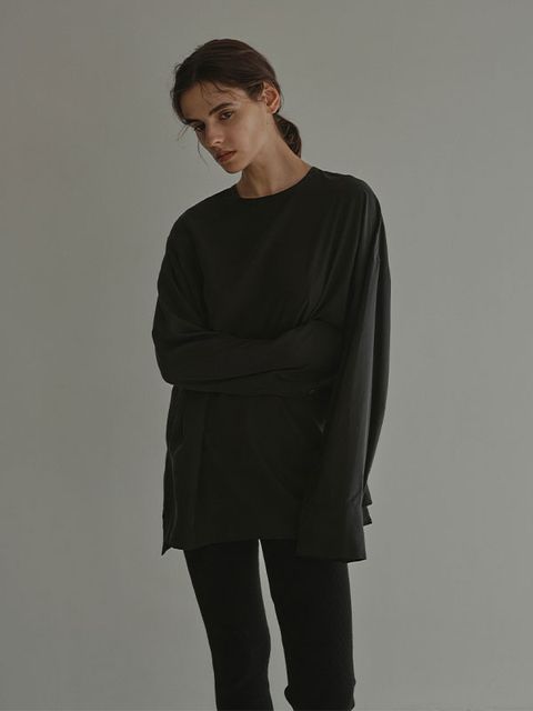 クルーネックオーバーサイズプルオーバー (BLACK)