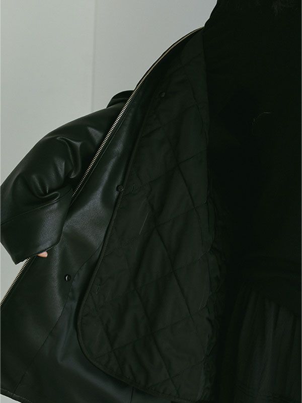 フェイクレザーオーバーサイズブルゾン - BLACK
