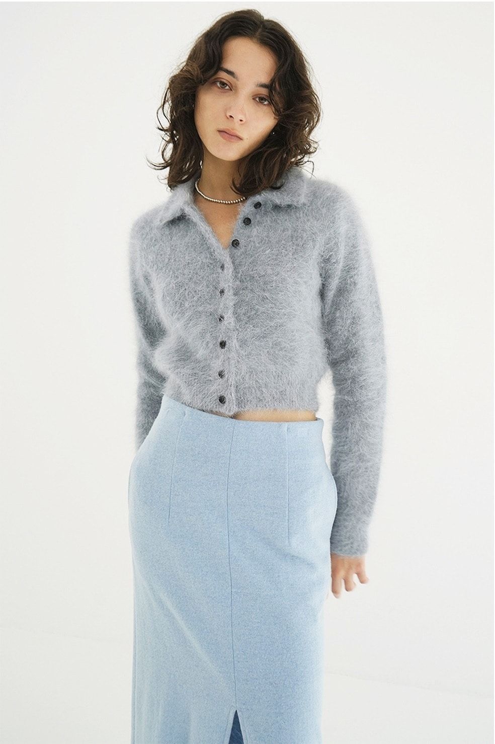 アンゴラニットカーディガン - ANGORA SHORT KNIT CARDIGAN (BLUE)