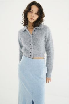 アンゴラニットカーディガン - ANGORA SHORT KNIT CARDIGAN (BLUE)