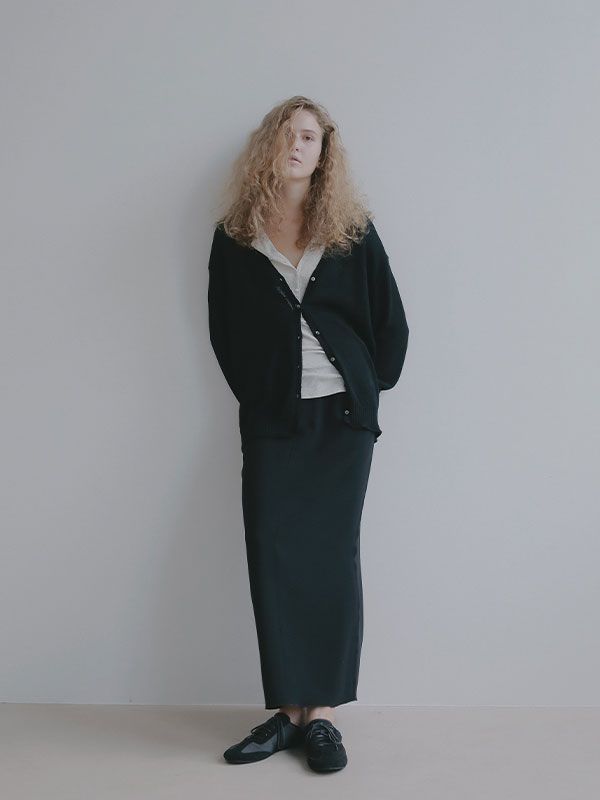 ダブルフェイスIラインスカート (BLACK)