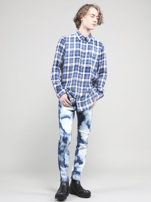 インディゴブリーチチェックシャツ - Check Shirt - BLUE×OFF WHITE