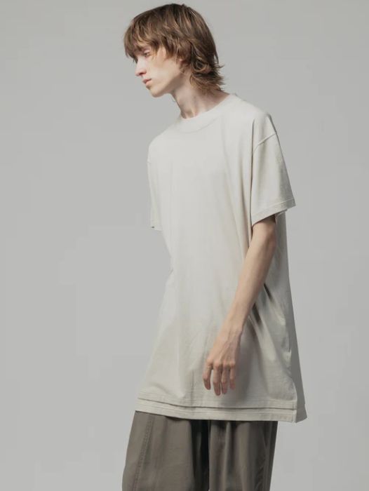 レイヤードデザイン半袖ティーシャツ - cotton jersey s/s t-shirt - L.GREY