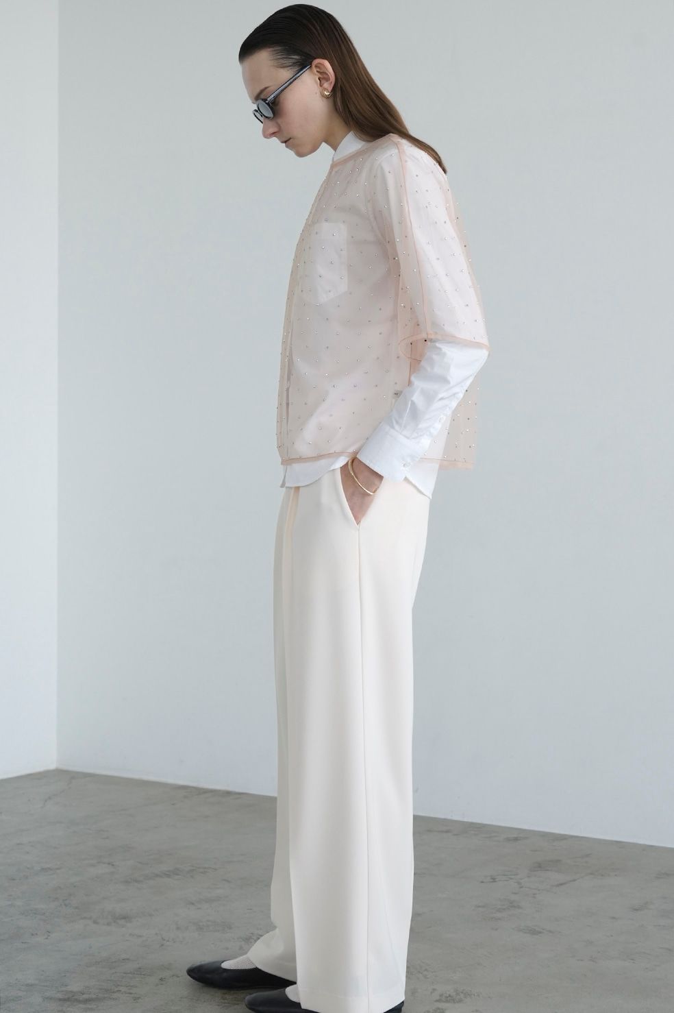 CLANE - ラインストーンシアートップス - RHINESTONE SHEER TOPS