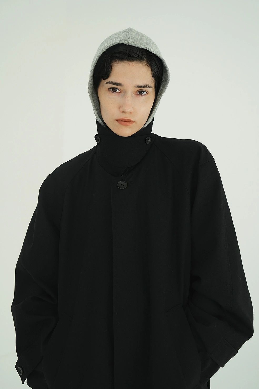 ステンカラーコート - BULKY LINE STAIN COAT (BLACK)