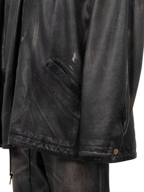 ディストレスドレザーコーチジャケット -  Distressed Leather Coach Jaket (BLACK)
