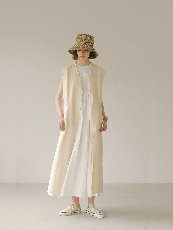 カットオフコットンジレワンピース - OFF WHITE
