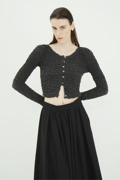 ダブルフェイス シャーリング カーディガン  - W FACE SOFT SHIRRING CARDIGAN (GREY)