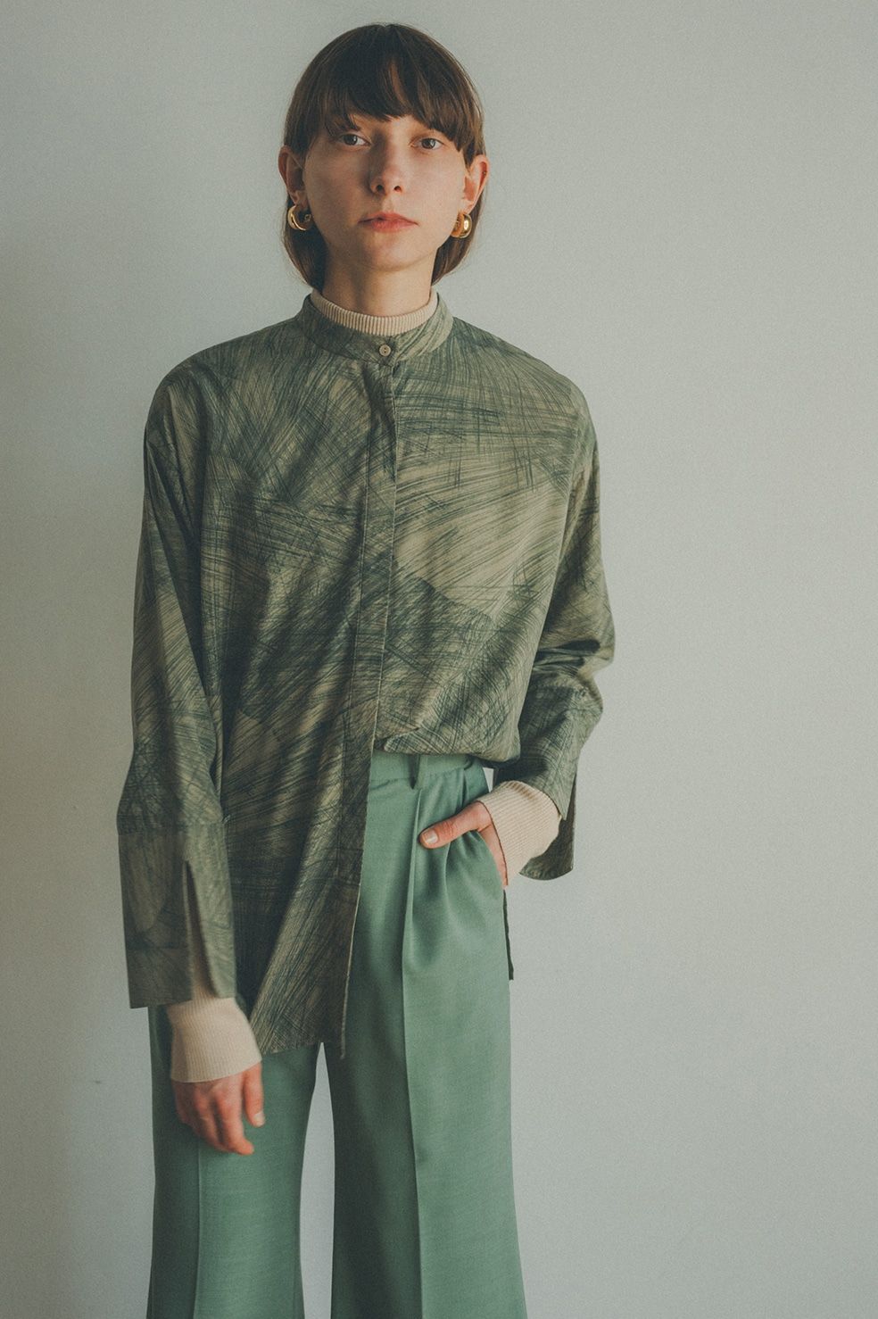 CLANE - ダブルフェイスブラウス - RADIAL LINE DOUBLE FACE BLOUSE