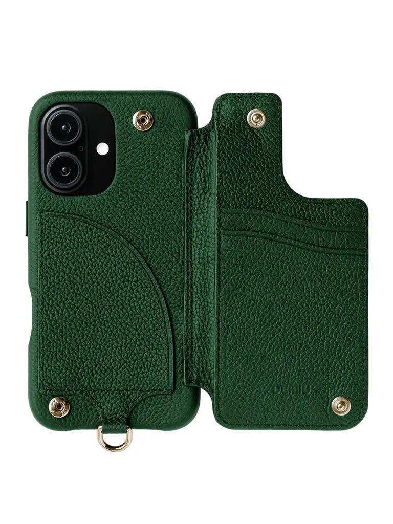 【GRACE / グレイス】 手帳型 レザーケース iPhone 14～17シリーズ対応 （グリーン）