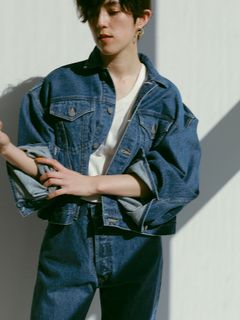 ボリュームスリーブトラッカーデニムジャケット - BLUE