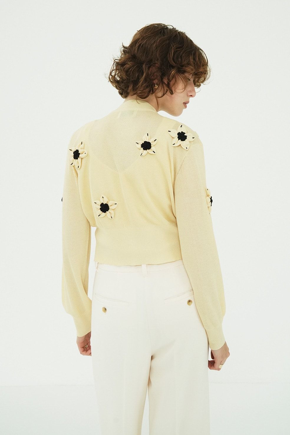 ニットカーディガン - FLOWER MOTIF KNIT CARDIGAN (YELLOW)