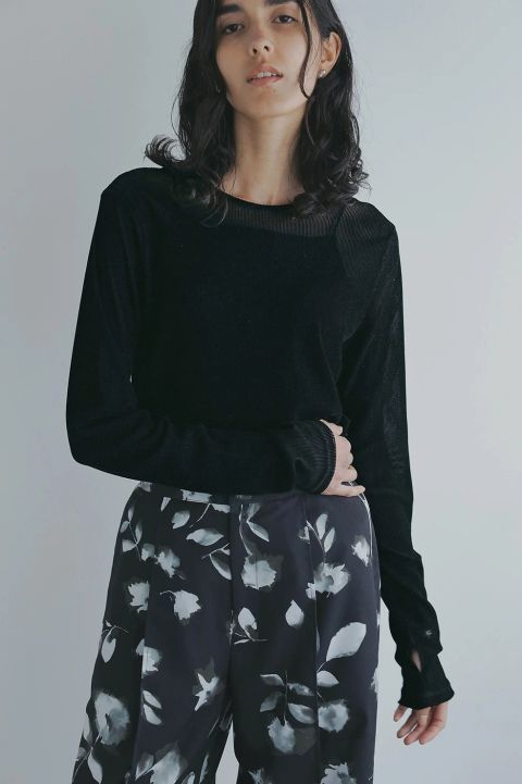 チュール フロッキー ストライプ トップス - TULLE FLOCKED STRIPE TOPS (BLACK)