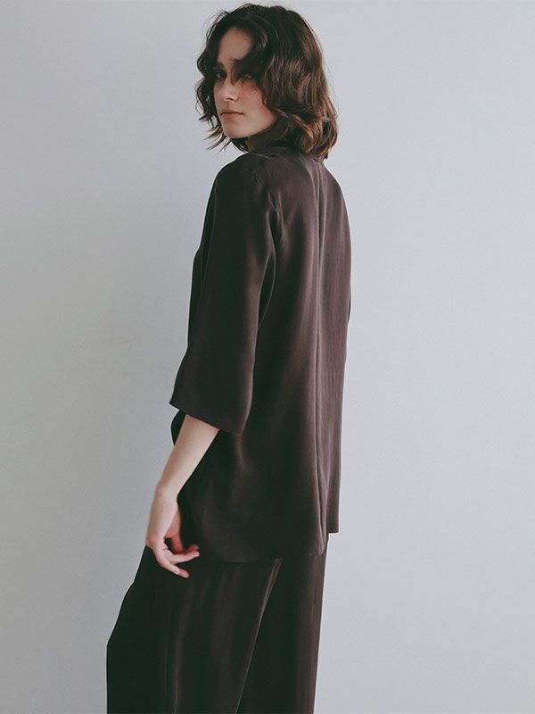 オープンネックキュプラシャツ (BROWN)