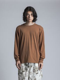 ソフト天竺  レイヤード風 長袖カットソー - BROWN