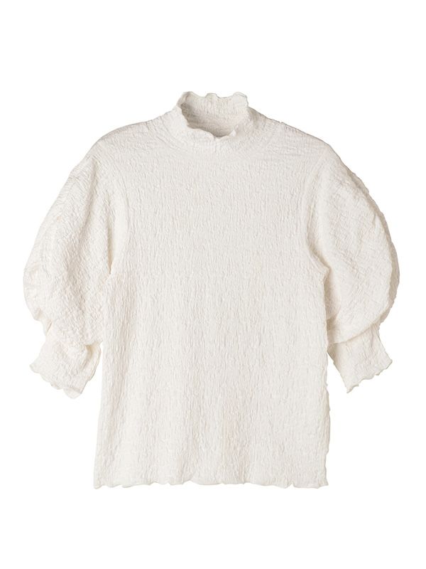 クレープギャザーショルダートップス - WHITE