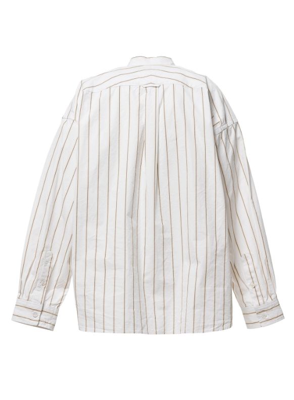 コットン ハイ デンシティ ストライプ ロング スリーブ シャツ | Cotton High Density Stripe Long-sleeve Shirt- WHITE