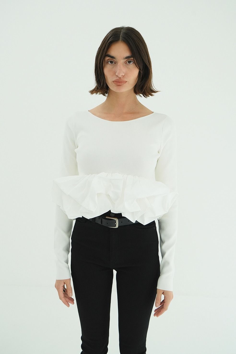 バルーンニットトップス - W BALLOON SHORT KNIT TOPS (WHITE)