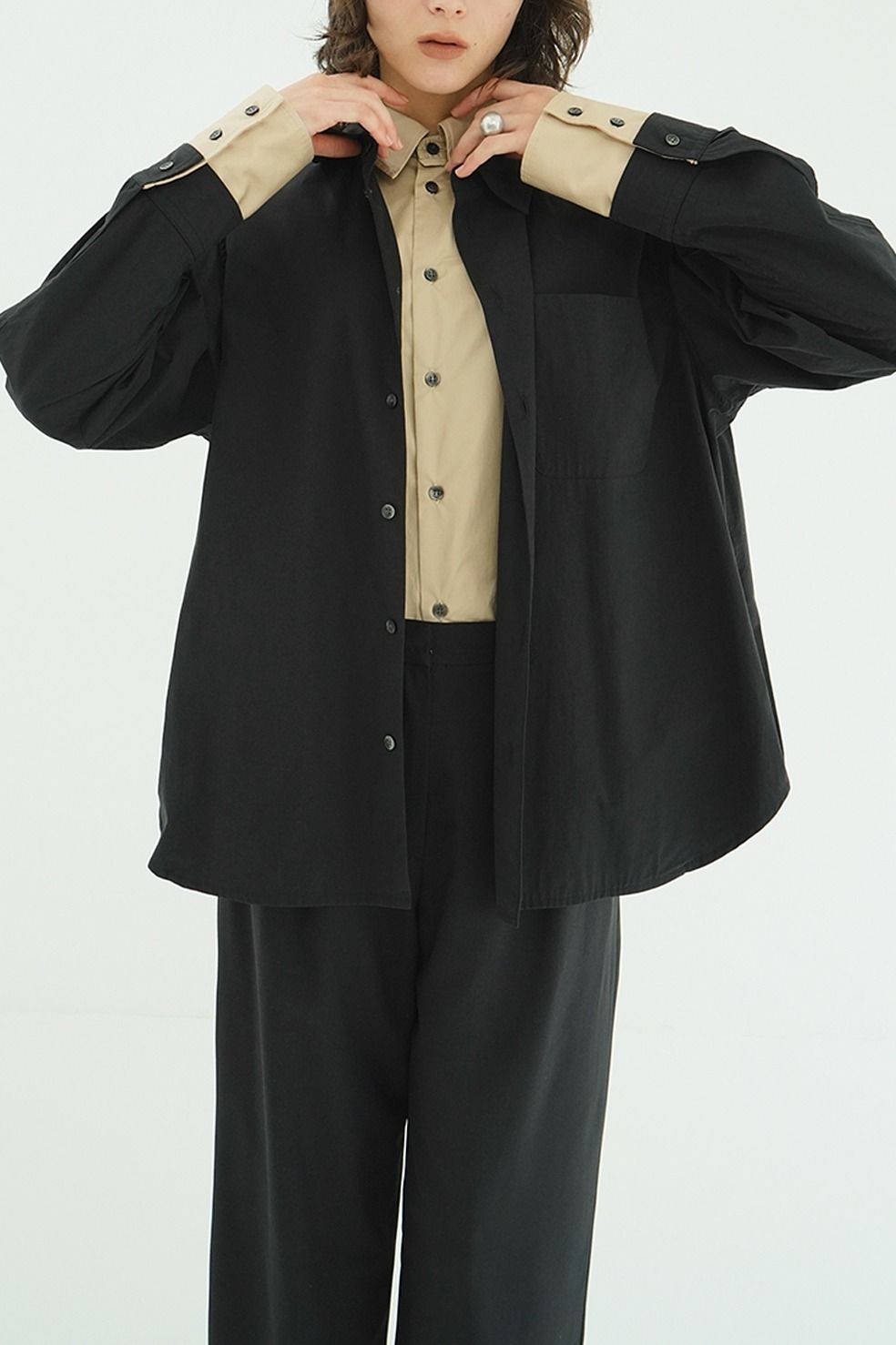 レイヤードシャツ - TWO TONE LAYERED SHIRTS(BLACK)