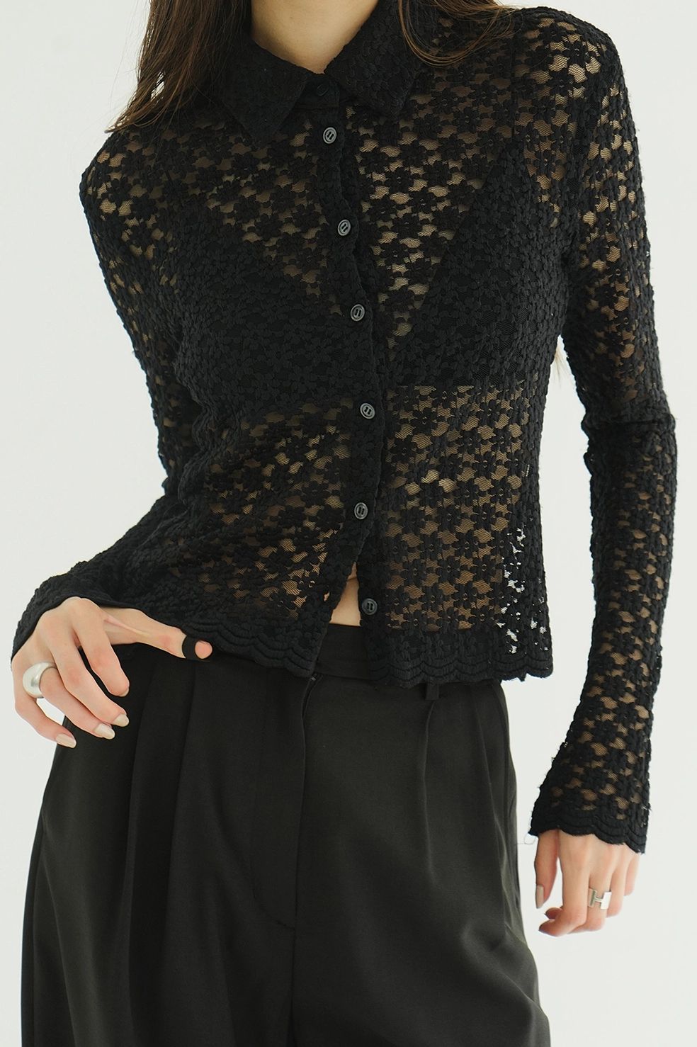 フラワーレースシャツ - 3D FLOWER LACE SHIRT (BLACK)
