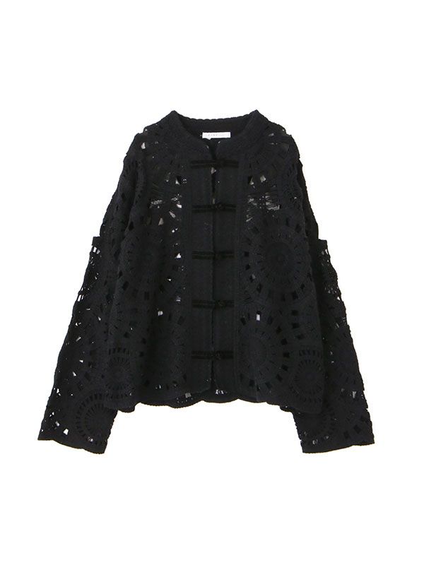 エンブロイダリーニットジャケット (BLACK)