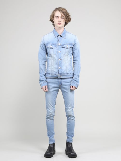 スーパーハイパワーデニム ビンテージアイスブリーチデニムジャケット - Vintage Blue Denim Jacket - SAXE