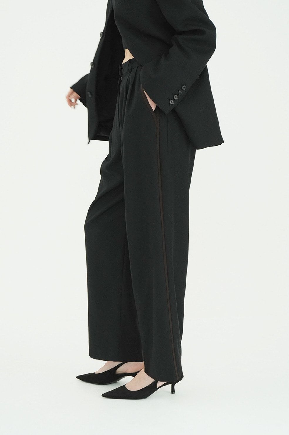 ヘリンボーン柄 ラインパンツ -  HERRINGBONE LINE PANTS (BLACK)
