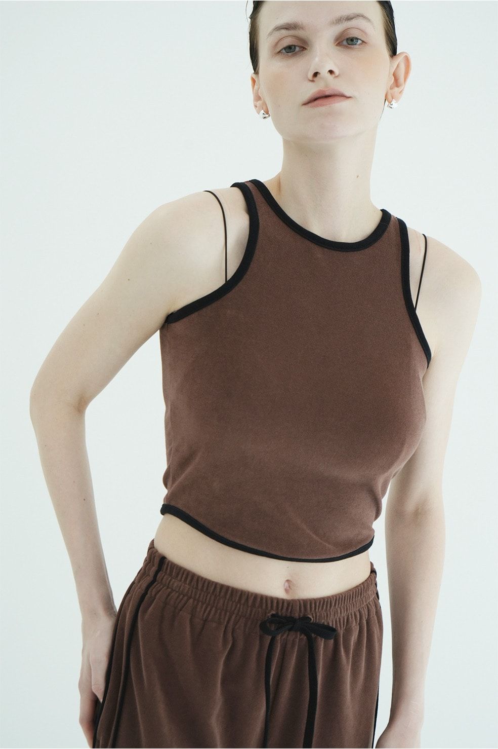 パイルセットアップ - PILE CONTRAST LINE SET UP (BROWN)
