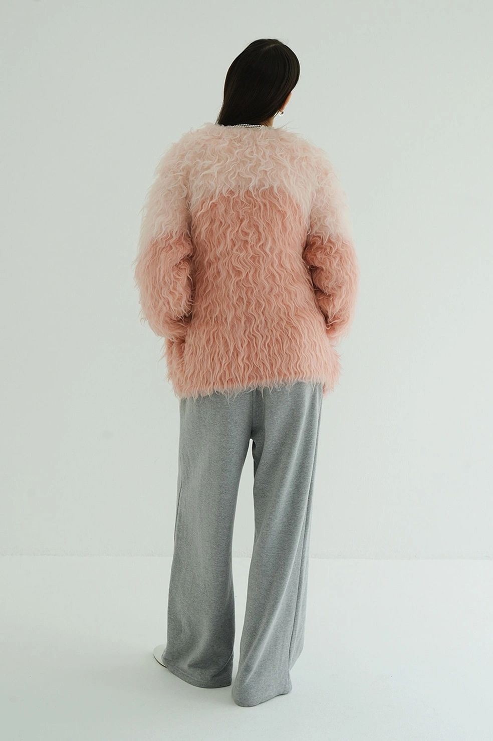 シャギーニットカーディガン - BI COLOR SHAGGY KNIT CARDIGAN - PINK