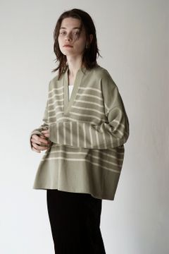 WIDE HENRY NECK BORDER TOPS - MINT