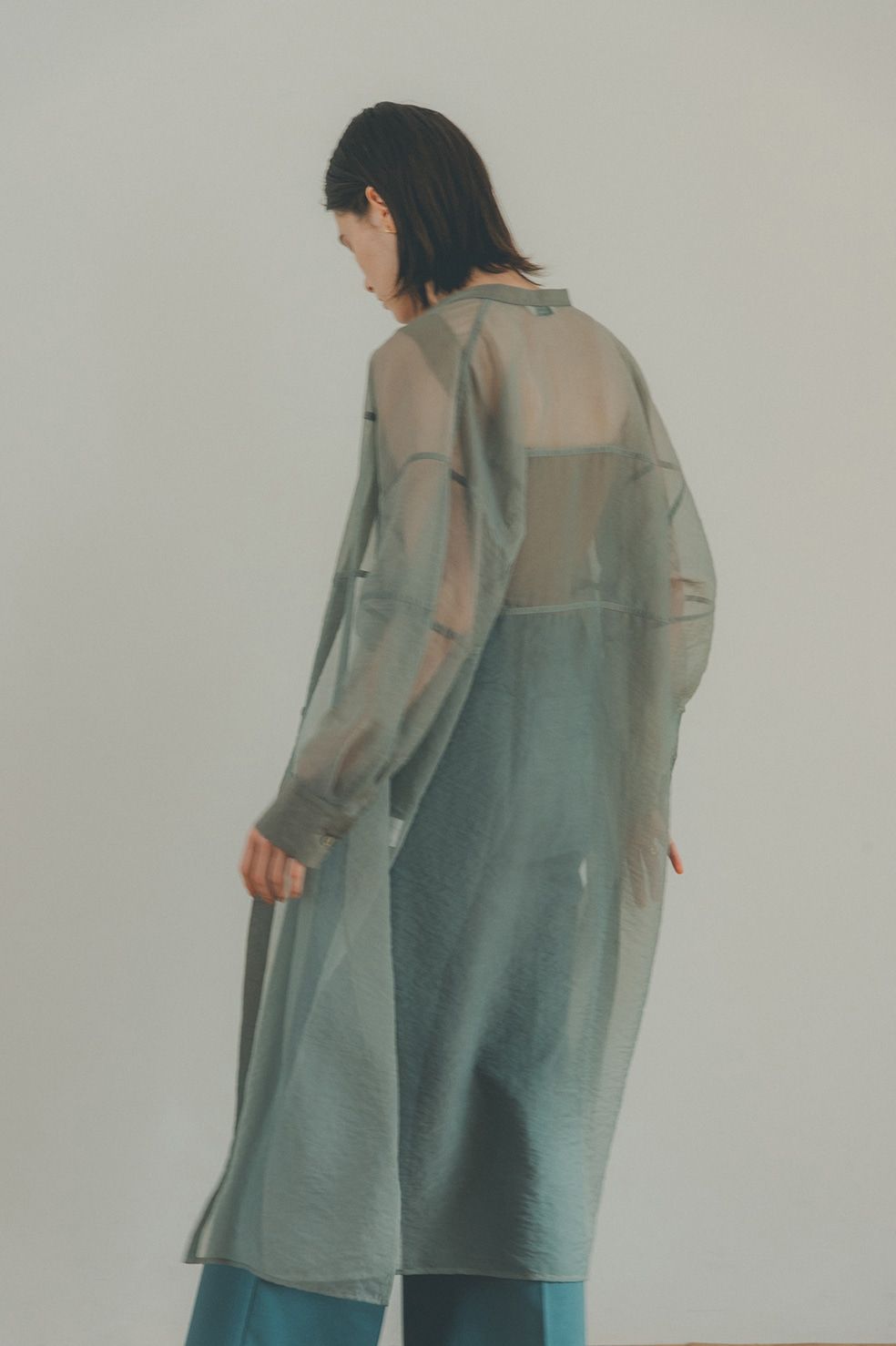 CLANE - SWITCH DESIGN LONG SHEER SHIRT - リングシアーシャツ - MINT