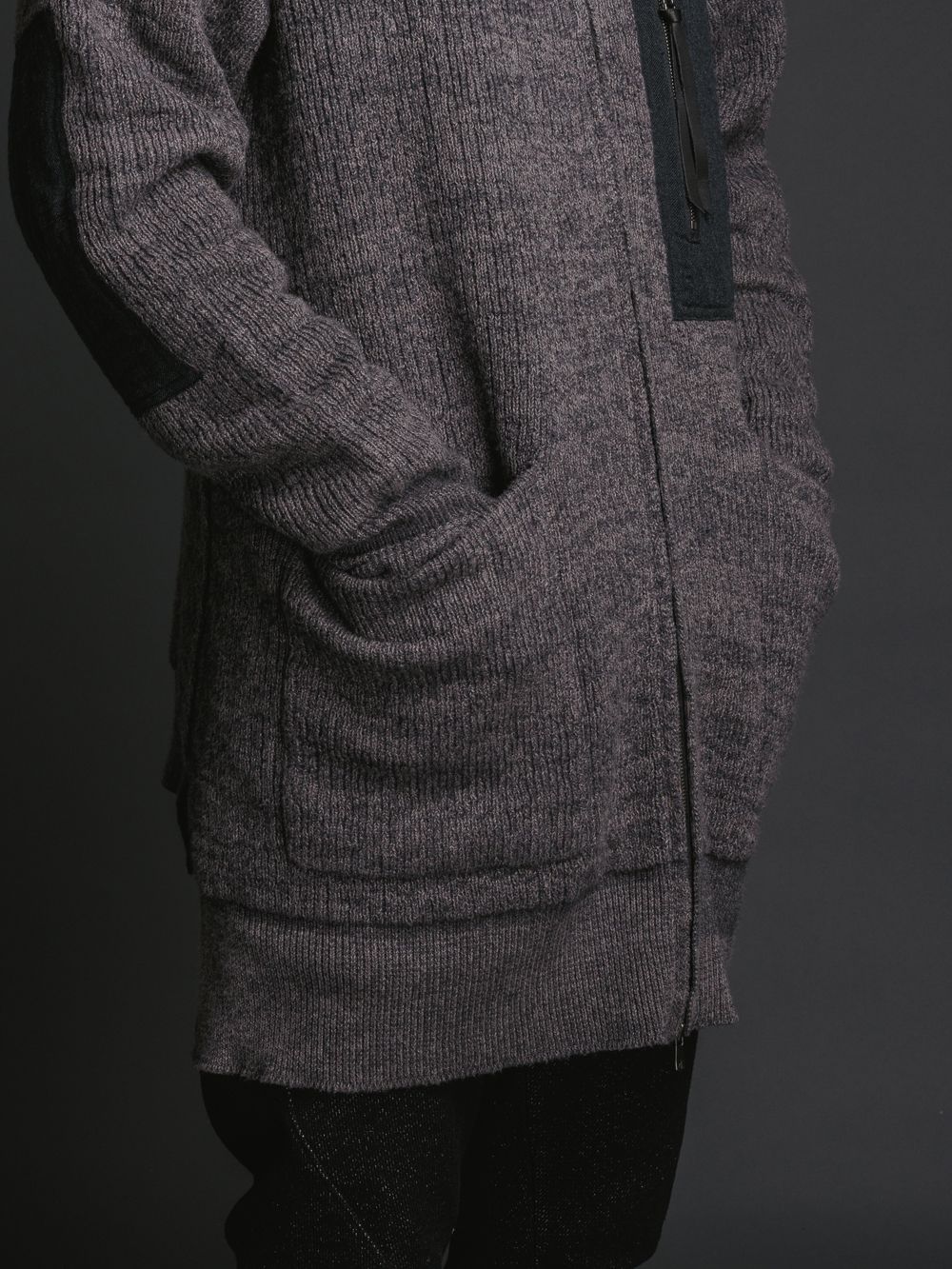 綿カシミヤ ニットブルゾン - high neck zip knit - GREY