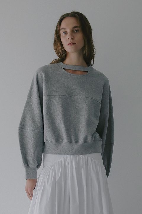 ネックデザインスウェット - MOON SLIT SWEAT TOPS (GREY)