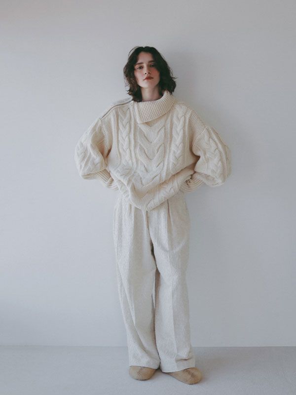 コットンジャガードカーブパンツ （OFF WHITE)