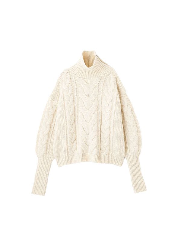 ハイネックケーブルニットプルオーバー （OFF WHITE)