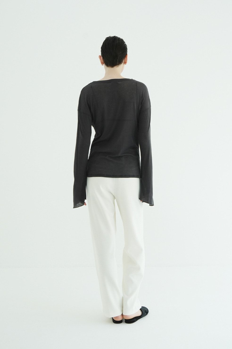 シアールーズロンティー - SHEER LOOSE CUT TOPS (CHARCOAL GRAY)