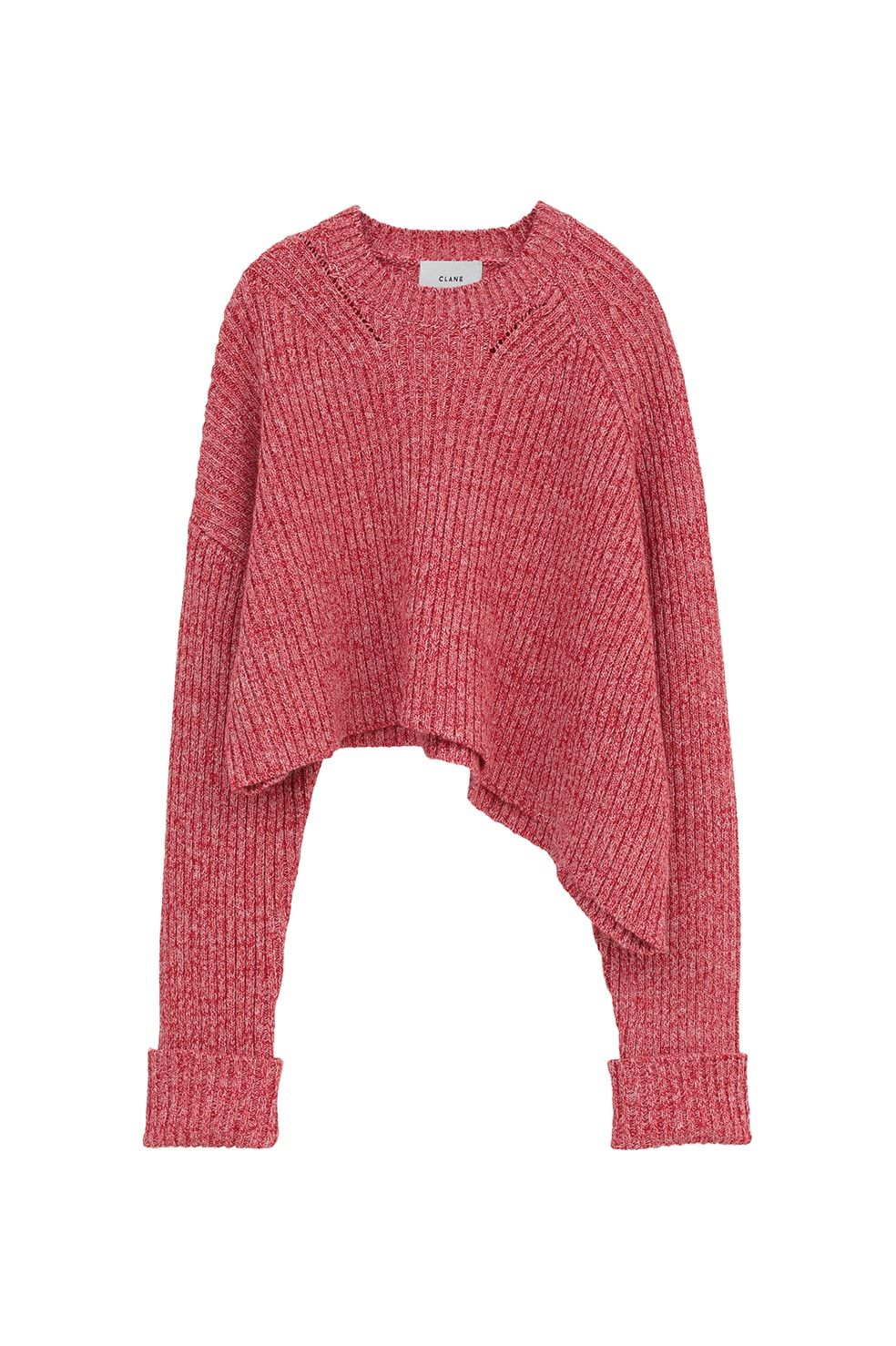 アシンメトリーショートニットトップス -  ASYMMETRY WIDE SHORT KNIT TOPS (RED)