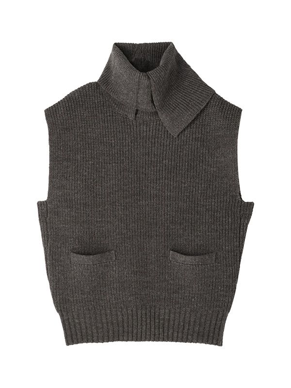 タックネックノースリルーズニットプルオーバー - GREY