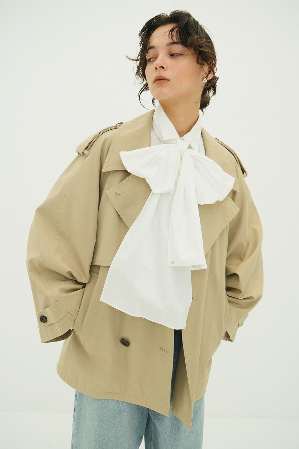 オーバー ショートトレンチコート - OVER SHORT TRENCH COAT (BEIGE)