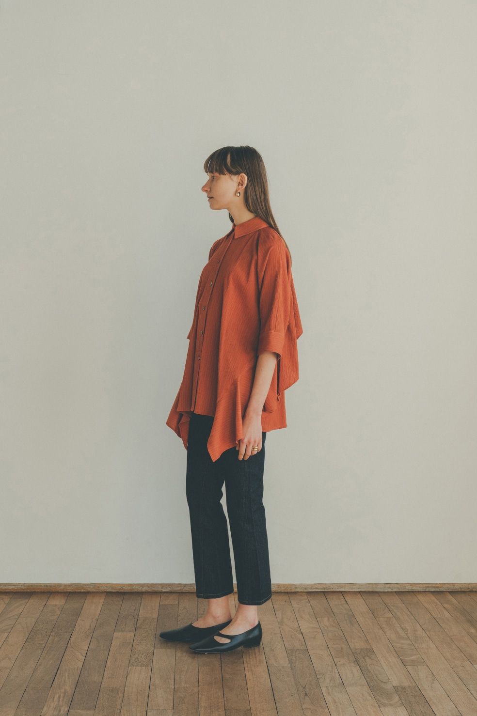 CLANE - COTTON CREPE BACK FRILL SHIRT - ORANGE | ADDICT WEB SHOP