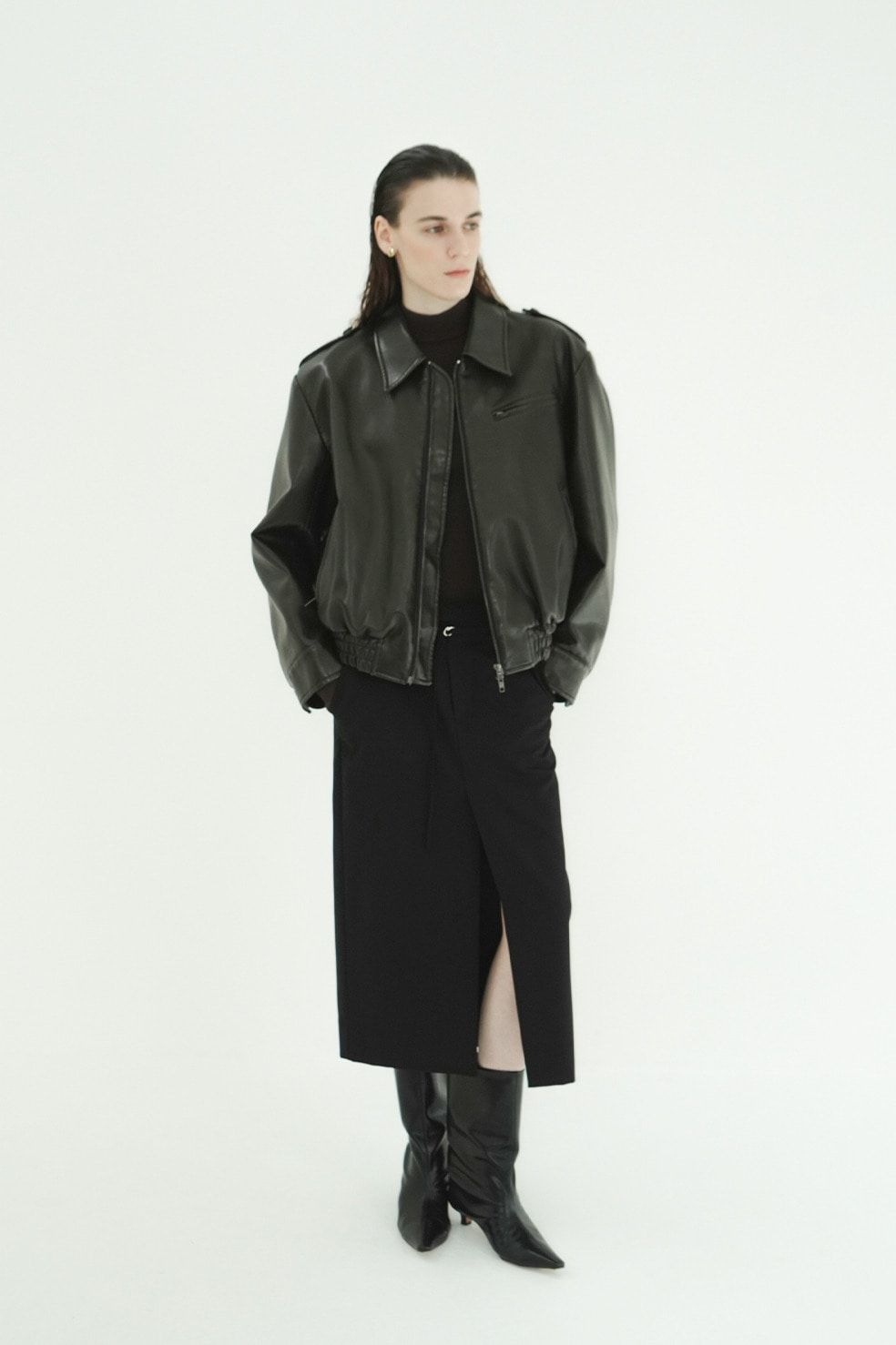 バルキーラインシングルレザージャケット - BULKY LINE SINGLE LEATHER JACKET (BLACK)