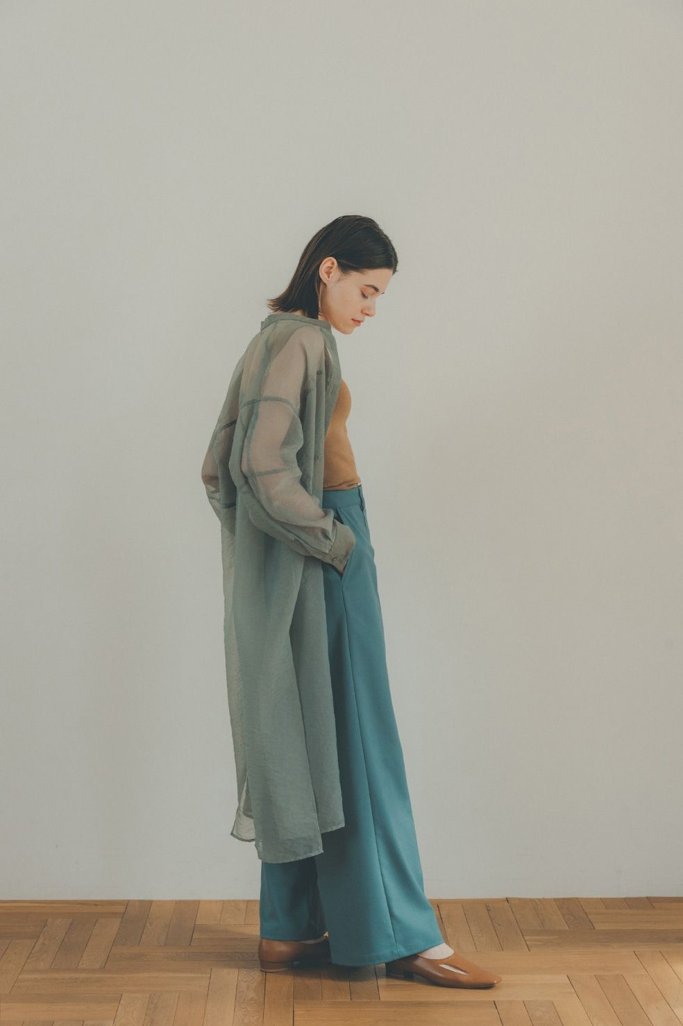 CLANE - SWITCH DESIGN LONG SHEER SHIRT - リングシアーシャツ - MINT