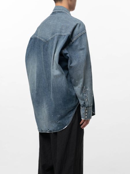 キッズ ステッカー プリント デニム シャツ | Kids Sticker Printed Denim Shirt - INDIGO