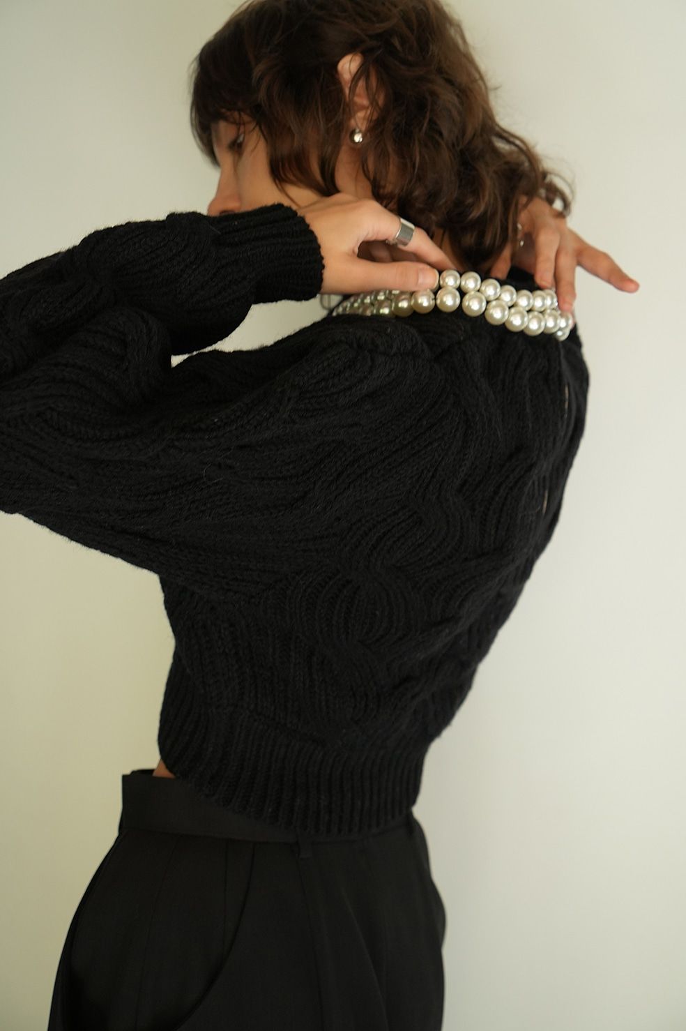 CLANE - パール ニットトップス - PEARL NECK KNIT TOPS - BLACK