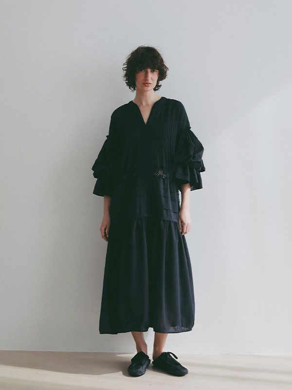 レースコットンボリュームワンピース（NAVY)