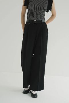 2WAY TUCK STRAIGHT PANTS BLACK - タックストレートパンツ