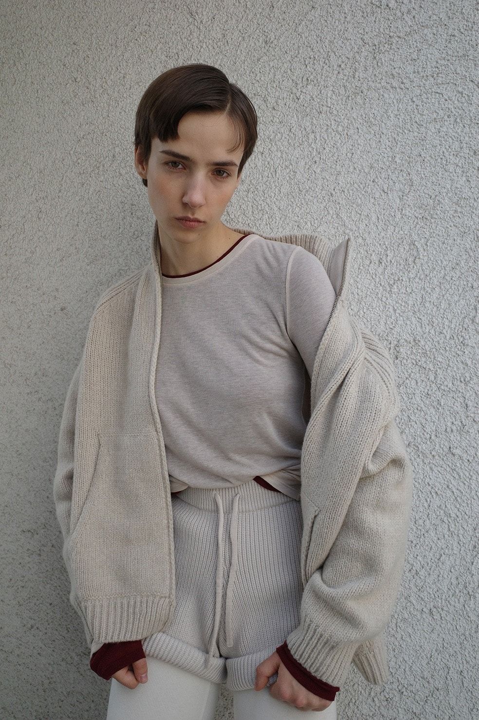 ポケット ジップ ニット｜ POCKET ZIP KNIT TOPS (BEIGE)